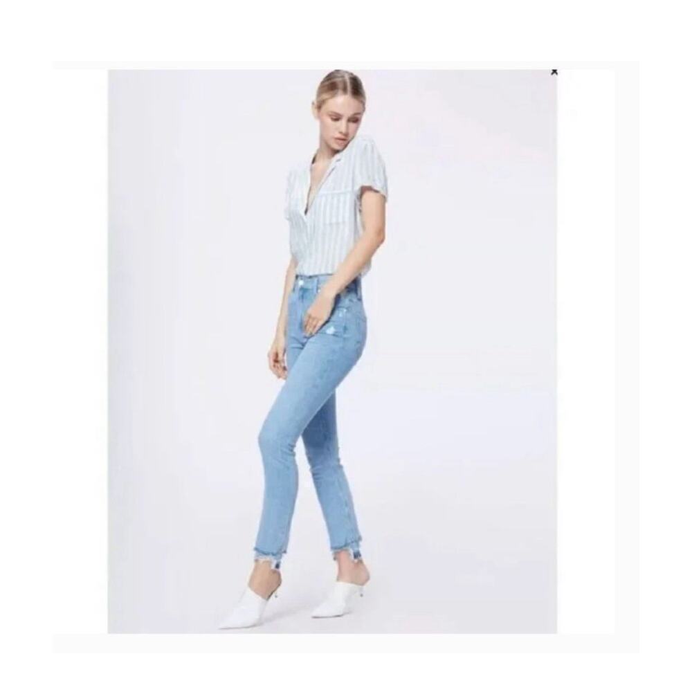 Paige Jeans 25 Sarah Slim Moka Distressed Raw Hem Classic Minimal Festival - Picture 4 of 13